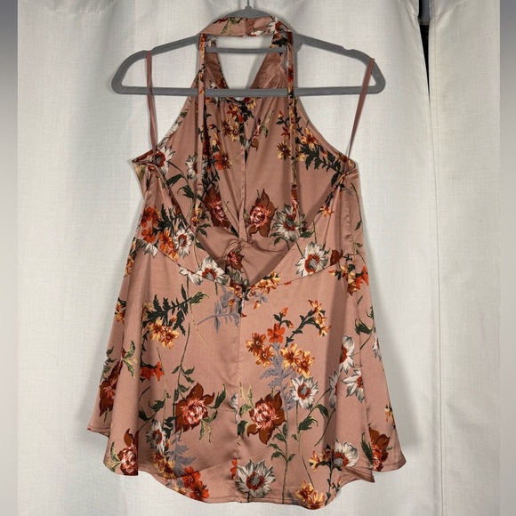 Doe & Rae Pink Floral Satin Halter Top Medium - Picture 2 of 10